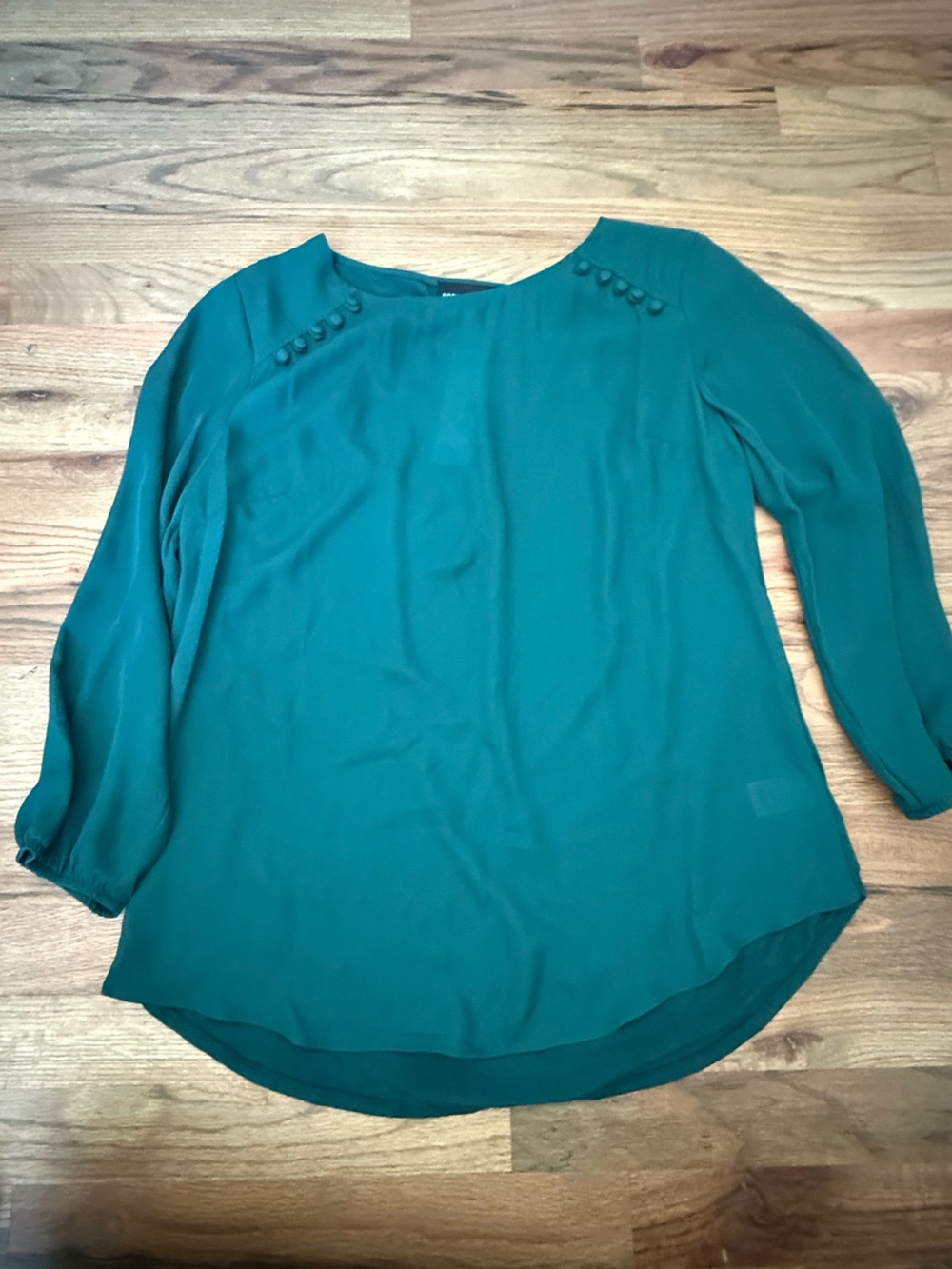 Teal Long-Sleeve Blouse with Button Detail